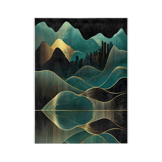 arabian nights, emerald, gold and black velveteen blanket