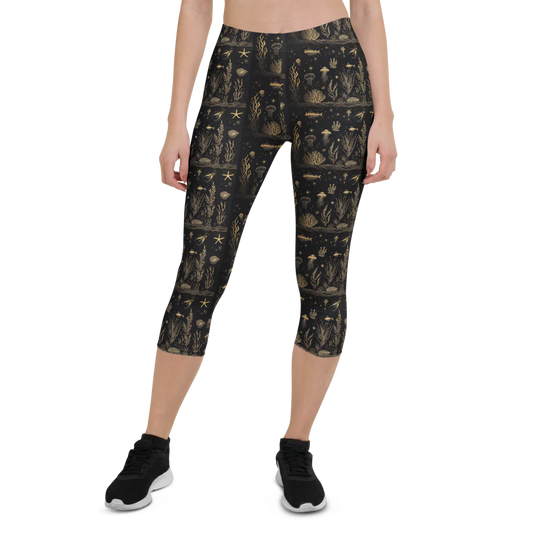 fish + coral black/gold capris/leggings